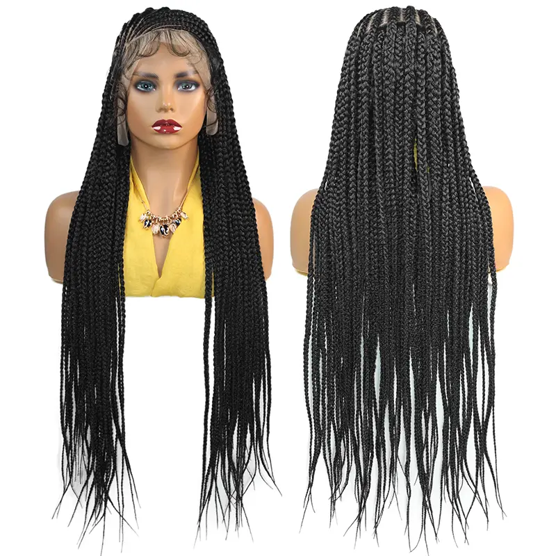DOSAY 36" Fulani Cornrows Knotless Box Braided Full Lace Wig For Black Women, Viral Put On & Go Summer Vacation Hairstyle, Synthetic African Braiding Hair With Curly Baby Hair, Realistic HD Lace Scalp Trending Protective Braids For Daily Party Travel