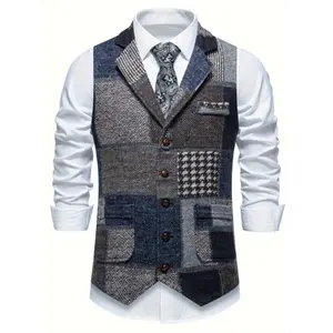 Fashion men's wear： New Men's Vintage Patchwork Lapel Suit Vest
