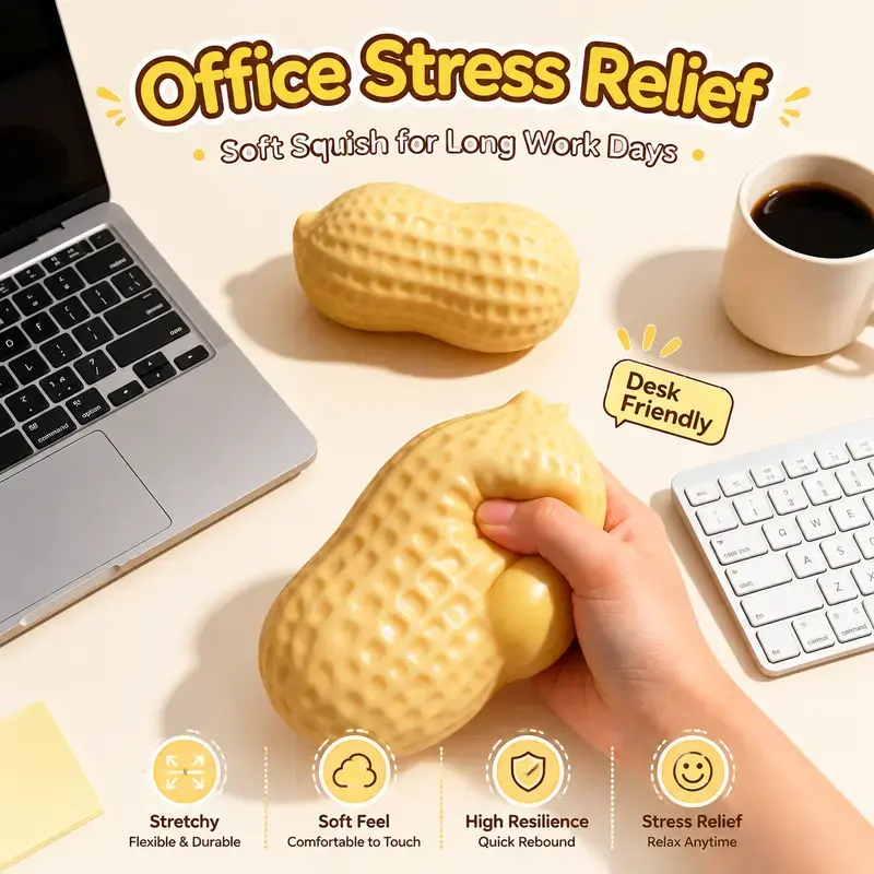 Crunchy Sound Peanut Squishy Toy, Fun Sensory Healing Toy, Portable Stress Relief Gadget, Cute Peanut Desk Ornament. Perfect gift for holiday parties and daily leisure, ideal for birthdays, Halloween, Thanksgiving, Christmas and other festivals.