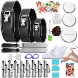168pcs Cake Pan Sets for Baking + Cake Decorating Supplies: 3 Non-Stick Springform Pans Set (6, 8, 10 inches), Icing Tips – Multi-functional Leak-CheeseCake Pan