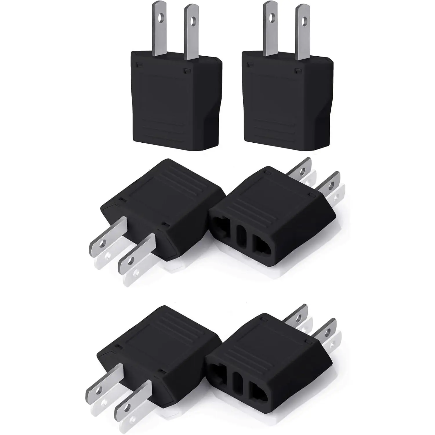 6-Pack User-Friendly Universal Outlet Adapter Set - Compact Plug-and-Play Type F Plug Adapter, EU-US/UK-US Conversion, Flat & Extension Options, Compatible with Cameras, Laptops, Smartphones for Home Improvement, International Trips