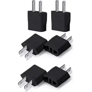 6-Pack Black Plug-and-Play Plugs, Universal Travel Adapter for EU to US, UK to US, Europe to America Electrical Sockets