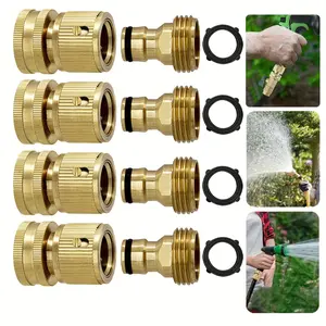 1Set Garden Hose Quick Connector, 3/4 Inch GHT Thread Fitting Brass Garden Hose Quick Connect Set, No-Leak Heavy-Duty Rust Resistant Water Pipe Quick Connect Fittings Male And Female Adapter Car Wash Watering Accessories, Garden Hose Connectors