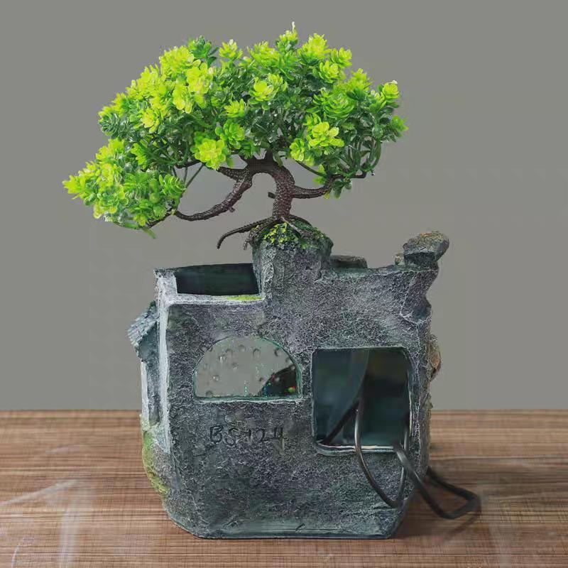 CNCEST Desktop Mini Waterfall Fountain Meditation Ornament Stress Relief W/ Light LED Decoration Landscape Relaxation Indoor Waterfall for home