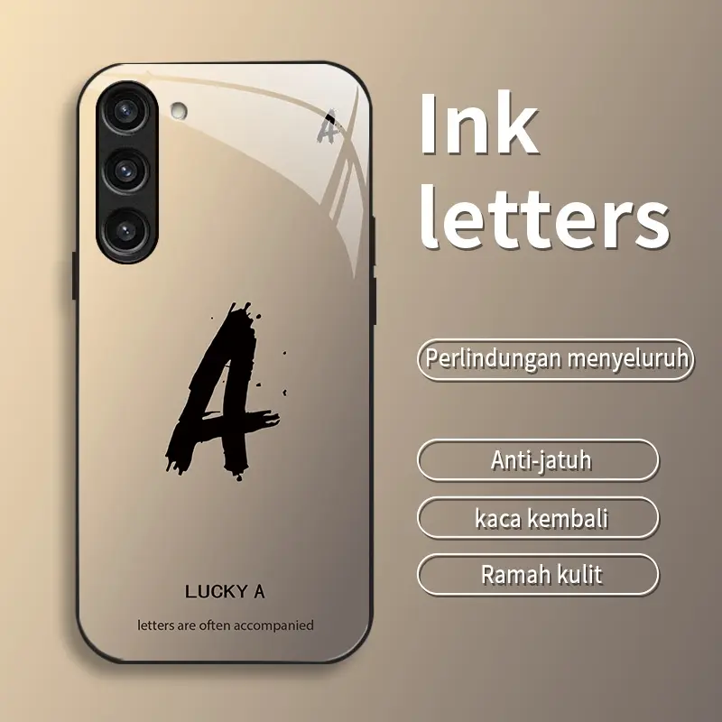 High-End Personalized 26-Letter Creative Business Glass Casing for Galaxy S23 5G Smartphone - Handheld Cellphone Device Anti-Fall Protective Cover