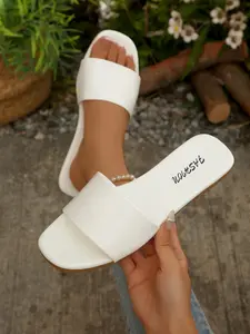 2026 Minimalist Wide Strap Square Toe Sandals, Casual Summer Sandals, Comfortable Rubber Sole, Anti-Slip, Versatile for Spring Summer, Multiple Colors Available