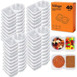 Nifogo 40Set Snackle Box Containers Reusable Double Compartment with Utensils On-the-Go Camping Food Storage Safe Durable Stackable Food-Grade Plastic Tidy Easy Stackable Sealed Lids