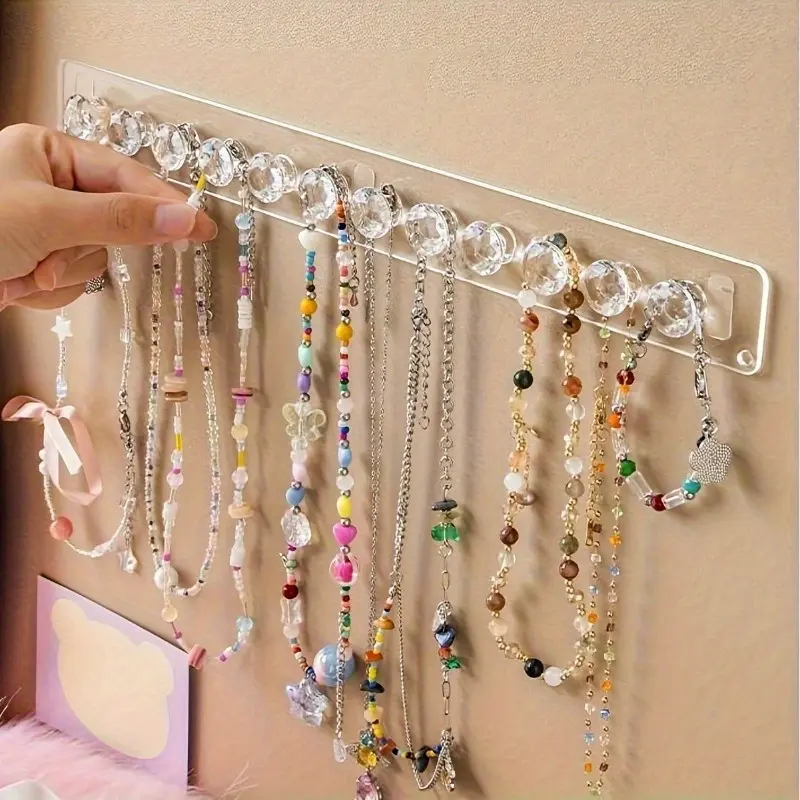 1pc 12 Diamond-Shaped Hooks - Wall-Mounted Jewelry Organizer, Perfect Gift for Women and Girls