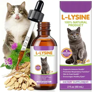Cat L-Lysine Supplement for Immune & Respiratory Support 60ml, Support for Sneezing, Runny Nose & Eye Function, L-lysine Drops Roast Chicken Flavor.