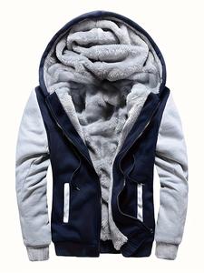 Men's Chic Color-Block Fleece Hooded Long-Sleeve Casual Wear Coat - Warm, Soft, Lightweight Pull-On Autumn-Winter Menswear Top