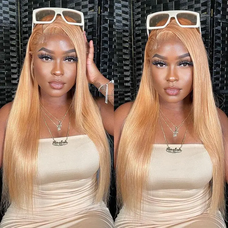 ITODAY Hair Honey Blonde Colored Wig 13x6 HD Transparent Lace Front Human Hair Wigs 180% Density Indian Straight Human Hair Frontal Wigs For Women