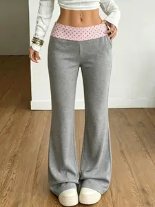 Y2K Style Polka Dot Wide Leg Pants, Retro Sweet & Spicy, Fall Winter, Low Waist, Soft Knit, Perfect for Campus & Daily Wear