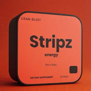 Stripz Energy Cran-Blast - Fast Acting Oral Energy Strips with Caffeine & B Vitamins for Athletes Professionals Students Travelers - 30 Count Dietary Supplement Sport Drink Beverage