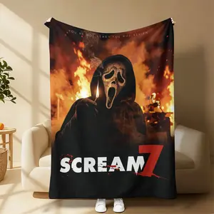 Countdown Sale! Scream 7 Fiery Ghostface Flannel Throw Blanket, Iconic Burned Mask Fire Background Horror Movie Blanket, Ultra Soft Cozy All Season Snuggle Blanket, Stylish Bedroom Decor & Perfect Gift for Horror Movie Fans