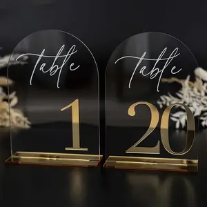 ADISEN Acrylic Wedding Table Numbers 1-10 with Stands | 7.09×5.12×1.97 inch inch Printed Calligraphy, Clear Table Number Signs and Holders,Perfect for Wedding Reception, Centerpiece Decoration, Event, Party
