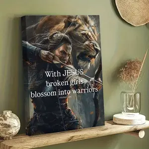 1 Piece Framed 2D/Flat Retro Jesus Warrior Canvas Poster, Lion Jesus Warrior Print, 12X16inch/30X40cm, Suitable for Home, Office, Living Room, Kitchen, Bedroom, Cafe Decor Art Poster, Office Decoration, Retro Poster, Religious Art Print, Canvas Print