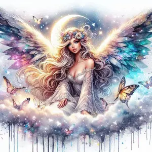 5D DIY Full Drill Round Diamond Painting Kit - Angel, Butterfly. Mosaic Canvas DIY Wall Art, Home Wall Decoration, Handicraft