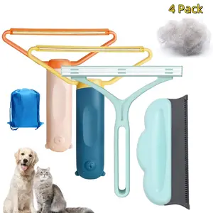 4 Pcs Pet Hair Removal Set - Dog & Cat Hair Remover with Comb Cleaner, Carpet Scraper & Lint Remover