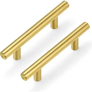 30Pack 3''Hole Centers Gold Cabinet Handles Brushed Brass Cabinet Pulls Gold Dresser Drawer Pulls Stainless Steel Door Hardware for Kitchen Bathroom Bedroom Furniture 5''Overall Length