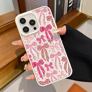 Frosted Frame Featuring a Pink Leopard Print Bow Design MagSafe Case for iPhone 17 Pro Max Air 16 16e 15 14 Plus 13 12 11 X XS Pattern Magnetic Acrylic Back TPU Edges Shockproof Ultra Thin Mobile Phone Cover Valentine's Day Gift 2D printing