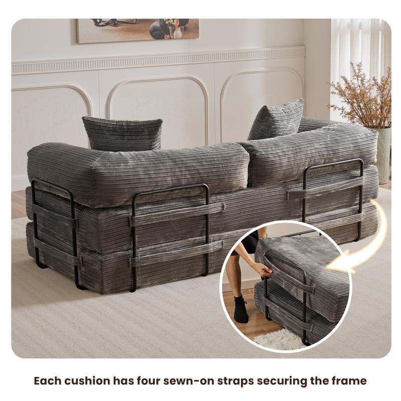 【Jumpstart Sale】Ovios 81" Convertible Boneless Sofa Bed, Fold Out Loveseat Sleeper Couch with Pillow, 4 in 1 Modular Cloud Corduroy Folding Queen Bed Floor Mattress, Lazy Chair for Living Room Bedroom