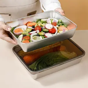 3 Piece Stainless Steel Food Storage Containers Set with Lids, Microwave Safe, Leak-Proof, Reusable, Square Design, Multi-Purpose Use, Vegetable Storage Container, Kitchen