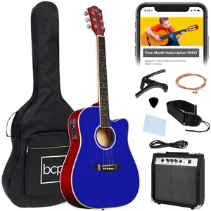 Best Choice Products Beginner Acoustic Electric Guitar Starter Set 41in w/ Wood Cutaway Design, Gig Bag