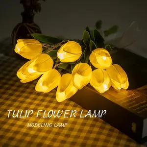 5/10pcs Handmade LED Tulip Fake Flower Bouquet Lights with Ribbon, Led Light String, Led Lighting Light - Never-Fade | Home/Party Wedding Photo Wall Decor | Ideal Gift for Girlfriend Mom | Mother's Day Valentine's Day Birthday Anniversary