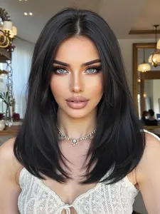 High-Temperature Synthetic Fiber Wig Without Bangs, Medium Length Fashionable Wig for All Seasons, Comfortable Fit for Daily Wear, Synthetic Material Wigs, Heat Resistant Wigs