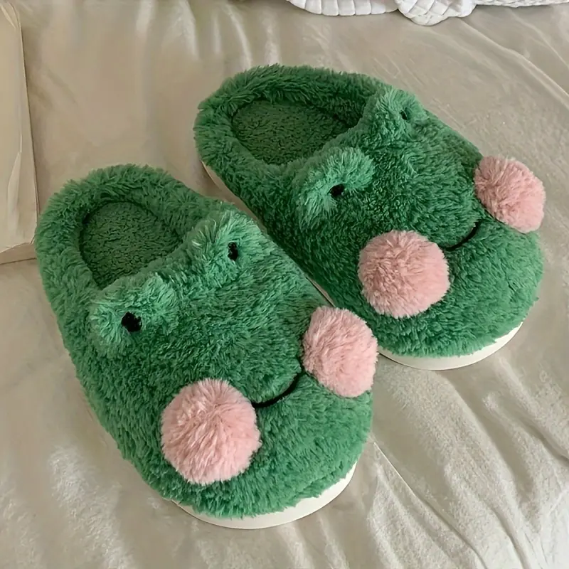 Women's Comfortable Frog Fleece Slippers - Cute Cartoon Design, Non-slip EVA Sole, Winter Warm Indoor Shoes