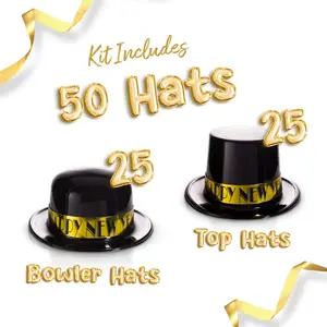 New Years Eve Party Supplies 2026 100 Guest 250 Pieces Top Hats Tiaras Bead Necklace Noise Makers 2026 New Years Decorations Happy New Year Decorations 2026 Bulk Party Favors