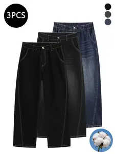3-pack men’s jeans for autumn/winter, high cotton gradient straight-leg jeans, retro street style versatile, everyday commuting pants for men