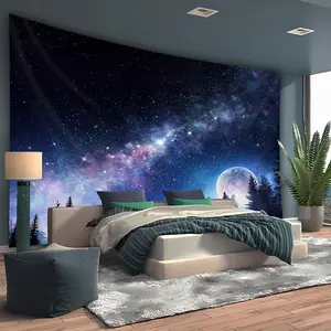 1pc Extra Large Galaxy Starry Sky Moon Night Scene Aesthetic Tapestry, Polyester Printed Wall Hanging, Birthday Gift, Room Decoration, Party Decoration, Suitable for Living Room Bedroom Dormitory, with Free Hanging Clips