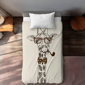 360 stand Decorative Duvet Cover - Giraffe Print (Funny Giraffe with a Pipe), Twin Extra Long Size, Vibrant Whimsical Art, for Bedroom & Children's Rooms Bedding Textile, Bedroom Bedding Set