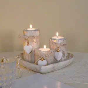 Heart-Shaped Wooden Candle and Candlestick Set, Valentine's Day Gift, Home Ambience Desktop Decorative Item, Candle Holder Set