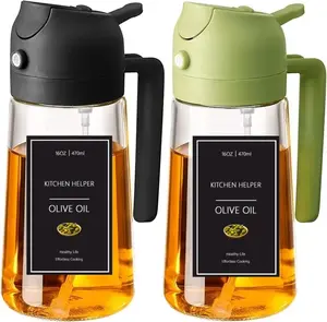2Pack/16oz/470ml Newly Upgraded Glass Olive Oil Sprayer for Cooking with Stickers, 2 in 1 Oil Dispenser for Kitchen Gadgets, Food Grade Premium Spray Bottle with Portion Control for Salad, Frying, BBQ, kitchen supplies healthy meal prep
