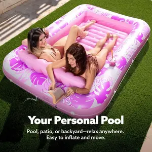 Sloosh-L/XL Inflatable Tanning Pool Lounge Float With Cup Holder, Extra Large Pool Floats Adult with Pillow, 4 in 1 Suntan Tub Raft Floatie, Sunbathing Bed Lounge for Water Blow Up Kids Ball Pit Party Gifts, inflatable Sofa Summervibes
