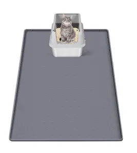MISOFOG Cat Litter Mat for Litter Box & Feeding/Dinking Fountains Premium Silicone Waterproof Non-Slip Durable Easy Clean Gray 34x22 in & 51x25 in Foldable Kitty Mat