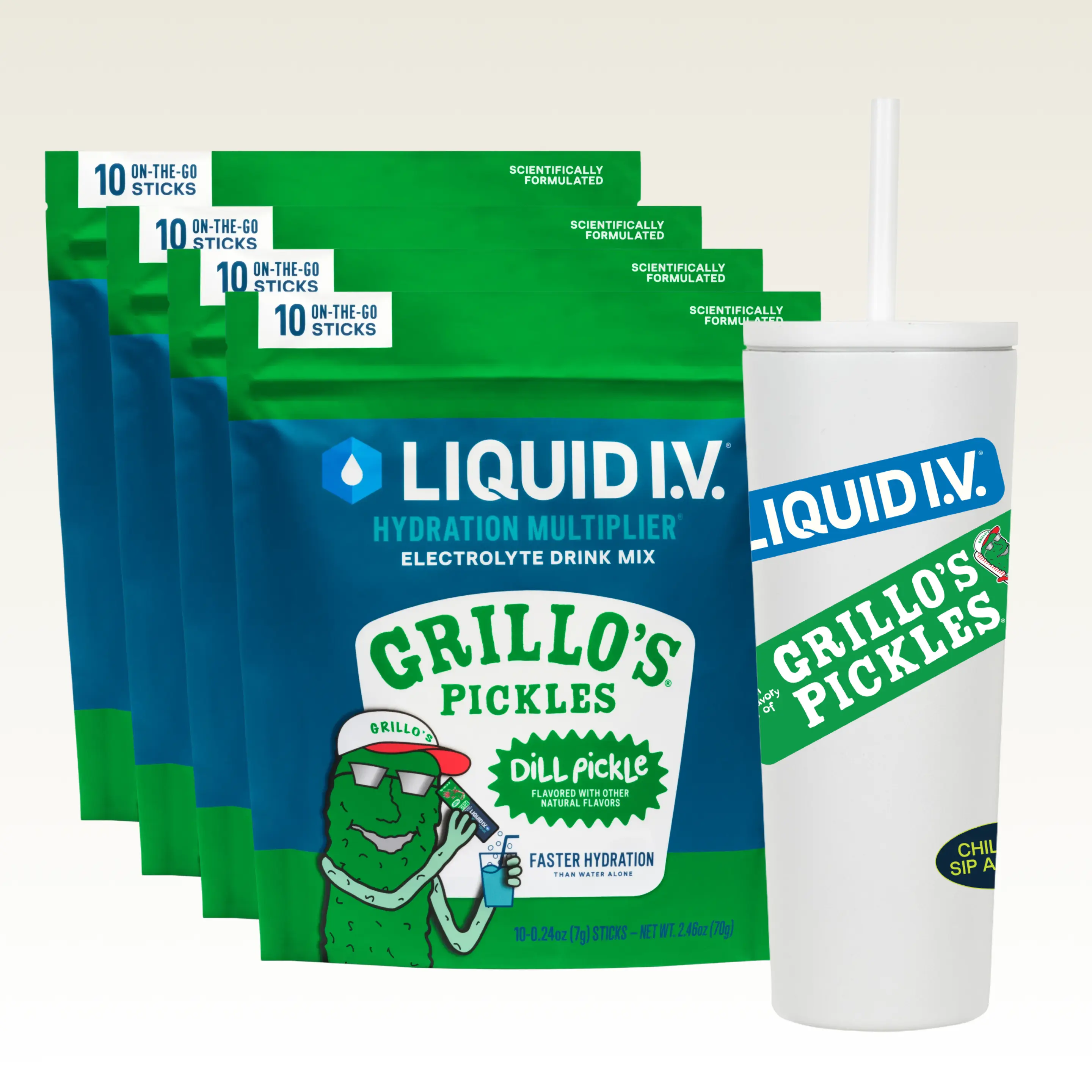 Liquid I.V. Hydration Multiplier - LIMITED EDITION Savory Sips Bundle with Tumbler  - Hydration Powder Packets | Electrolyte Powder Drink Mix | Convenient Single-Serving Sticks | 8 Vitamins & Nutrients | 4 Pack (40 Servings)
