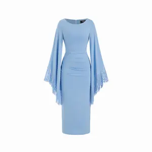 Cider Ruched Fringe Sleeve Maxi Dress