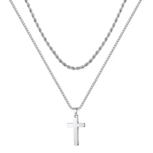 Cross-border bestseller stainless steel twisted chain snake bone chain Cuban chain double-layer cross pendant jewelry titanium steel necklace for men