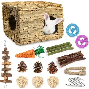 Edible Grass House for Rabbits, Guinea Pigs, Small Animals, Play and Sleep Hideaway