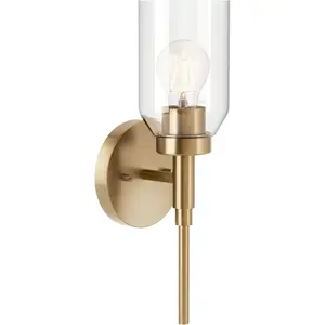 1-Light Bathroom Wall Sconce Light Fixture with Clear Glass in Champagne Bronze, Modern Vanity Lighting for Bathroom or Hallway (14.75" x 5"),