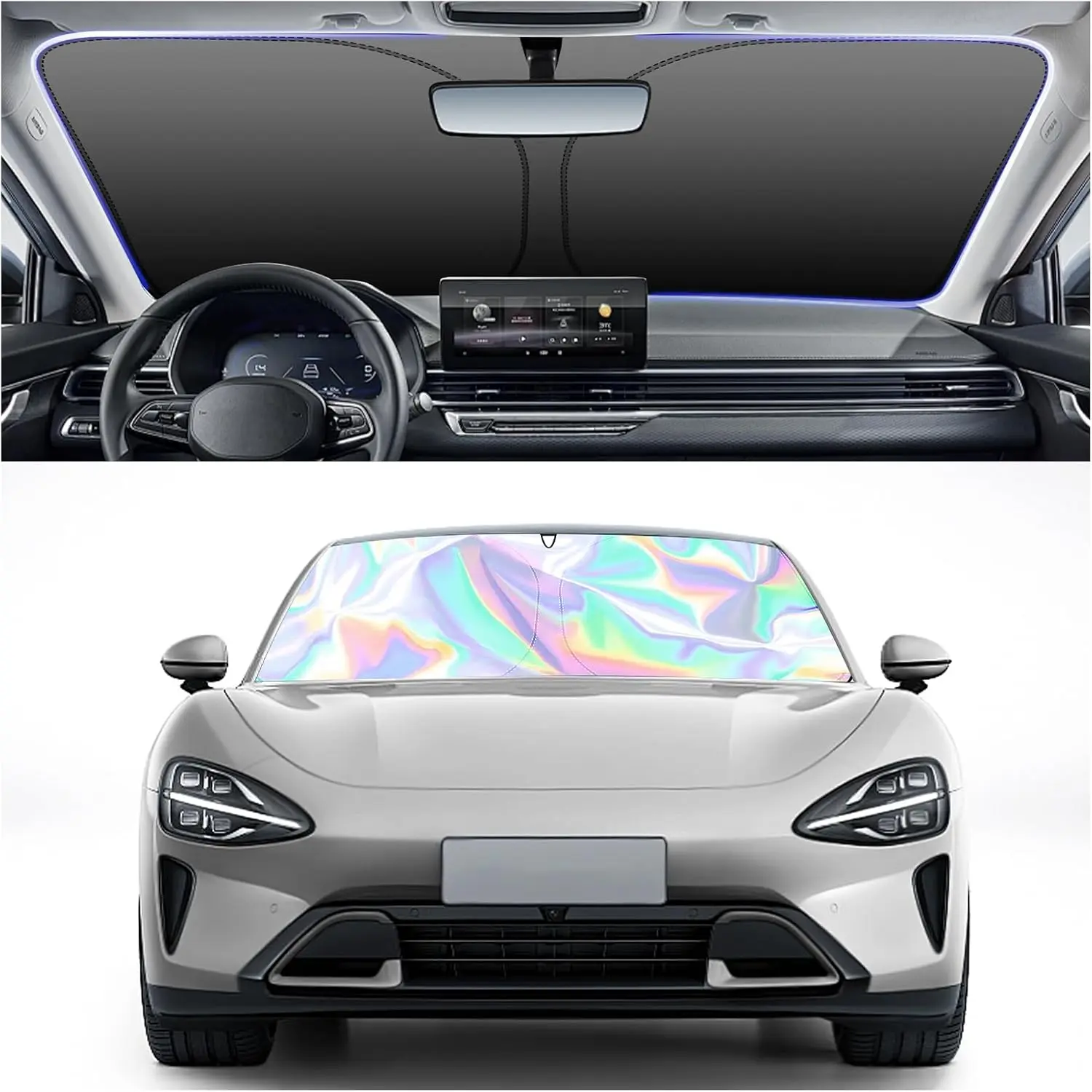Universal Large Car sun protection, waterproof, Reflective Front Window Cover,heat insulation sunshade for front windshield, summer item, Daily summer car sunshade umbrella, car sunshade,2026new,Blocks 99% Heat,Automotive Sun Screen Visor