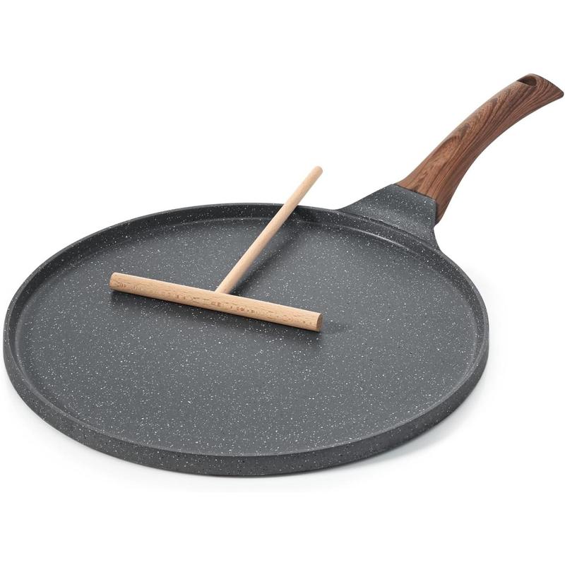 Nonstick Crepe Pan, Swiss Granite Coating Dosa Pan Pancake Flat Skillet Tawa Griddle  with Stay-Cool Handle, Induction Compatible