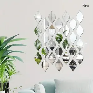 Water Drop Shaped Mirror Wall Sticker, 10pcs/set Geometric Pattern Acrylic Mirror Wall Sticker, Removable Wall Stickers Adults, DIY Wall Decal for Living Room Bathroom Home Decoration Items, Ornaments, Decorative Wall Sticker