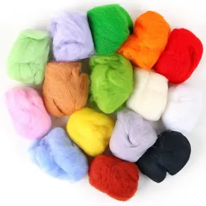 Needle Felting Wool, Fibre Wool Yarn Roving Needle Felt Wool Hand Spinning for Wool Felting Yarn Supplies DIY Craft Materials, 3g/Color, Pack of 15