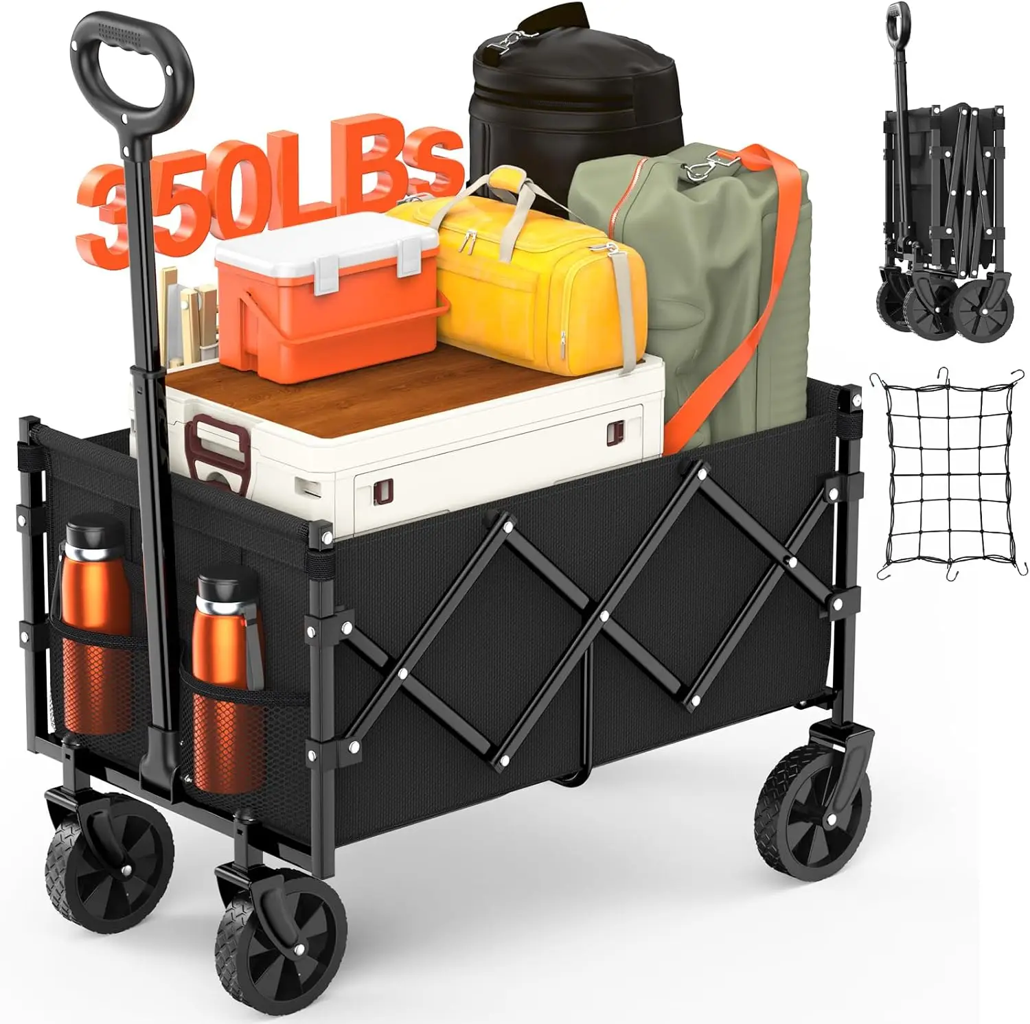 【NADONLI】 2025 Foldable Wagon with Wheels, Portable Heavy Duty Collapsible Beach Cart - Large Capacity Utility Wagon for Shopping, Sports, Camping，Gar