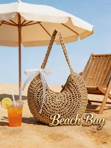 Essential Beach Vacation Accessory! Hollow Woven Crescent Bag, Fashionable Shoulder Bag, Breathable No Sweat, Fits Towel Sunscreen, Perfect for Beach Photos
