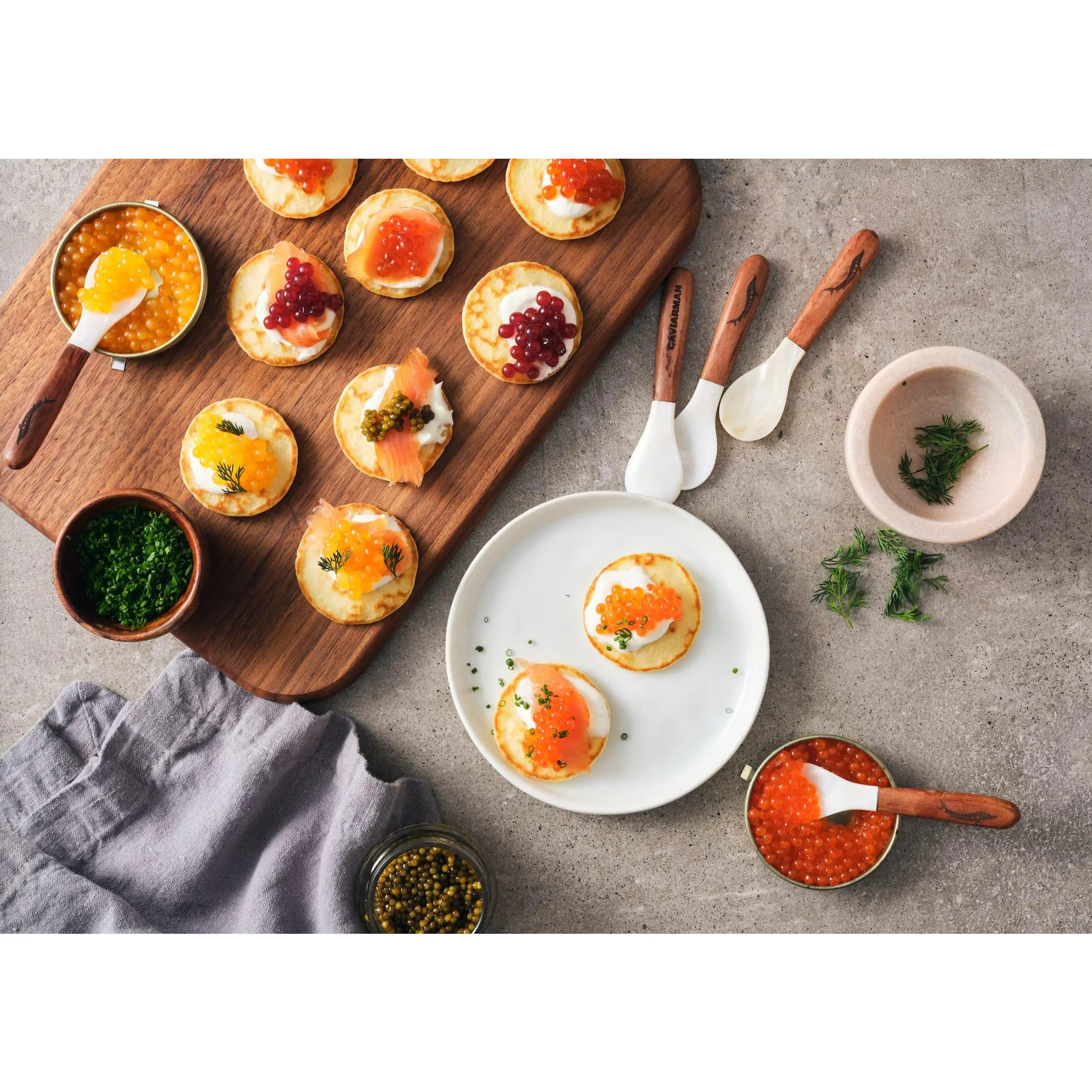 Mother of Pearl Caviar Spoons & Plates